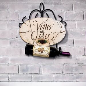Vino De Casa Charming Iron & Ceramic Wine Bottle Display Wall Decor